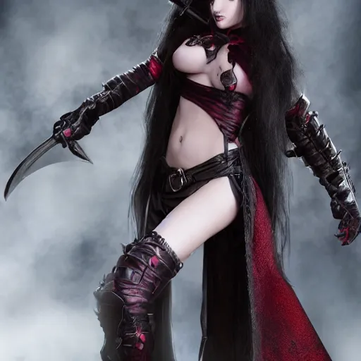 Prompt: full shot photo of a female vampire warrior, highly detailed