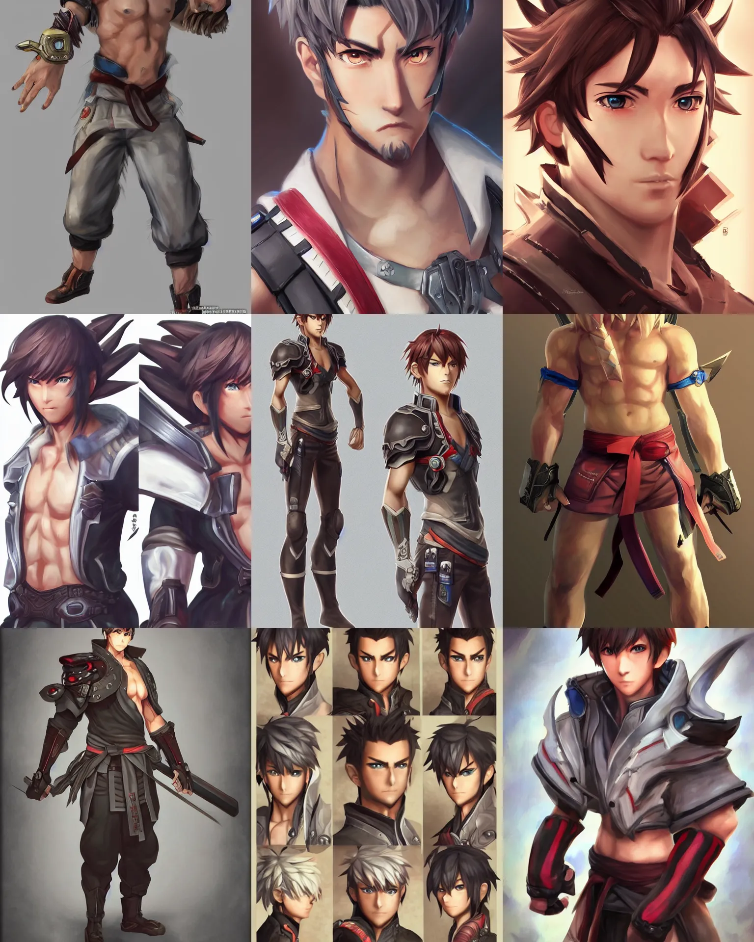 Prompt: A ruggedly handsome male martial artist, Xenoblade 3 official character concept, anime, kawaii, full-body portrait, by Artgerm and Sakimichan, professional character designer, trending on Artstation, highly detailed, cgsociety