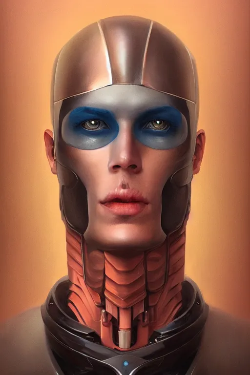 Prompt: portrait of a half man half robot, straight on portrait, by artgerm, tom bagshaw, gerald brom, vaporwave colors, lo - fi colors, vaporwave, lo - fi, moody vibe, goth vibe, 4 k, hd,