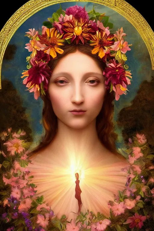 Prompt: the Divine Feminine, Beautiful, Flower Crown of the Gods, Woman, All Races, All Cultures, Female, Birth of creation, Mother Earth, Divinity, Hope, Ethereal, Renaissance Painting, Atmospheric Lighting, artstation trending