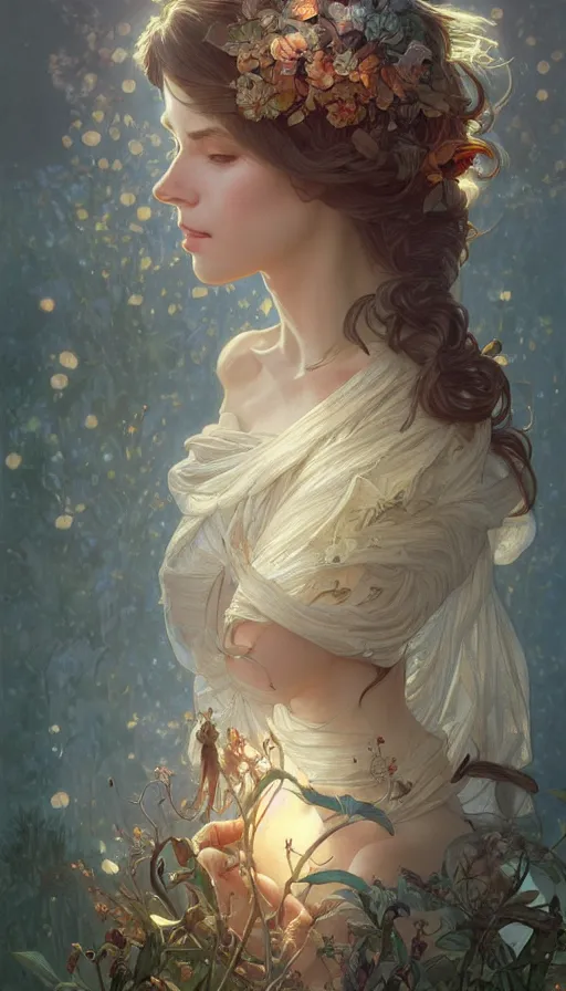 Prompt: fairytale, fibonacci, sweat drops, insane, intricate, highly detailed, digital painting, artstation, concept art, smooth, sharp focus, illustration, Unreal Engine 5, 8K, art by artgerm and greg rutkowski and alphonse mucha