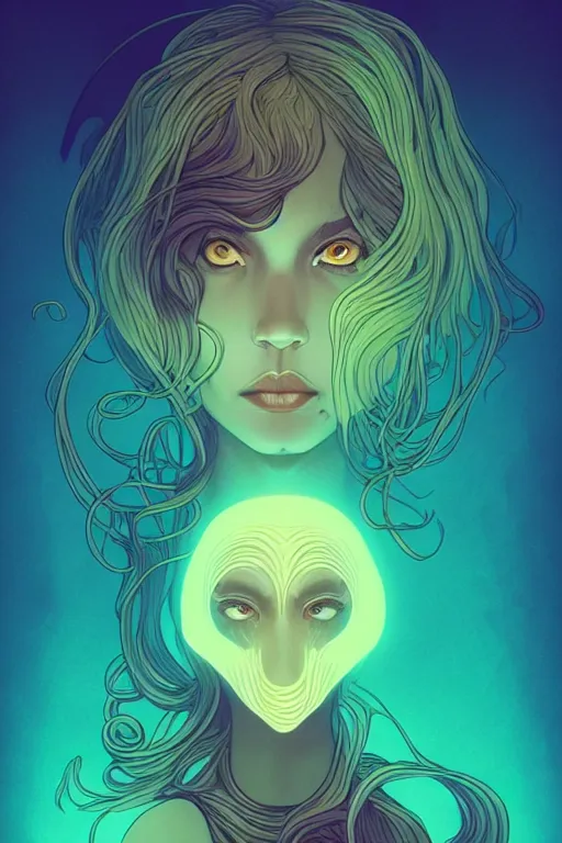 Prompt: 👁👩🏾🌊👾, phantom, dreary, dramatic, fluid, golden ratio, artstation, moebius + loish, hd, long vines,