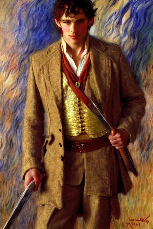 Image similar to attractive male, the lord of the rings, painting by, gaston bussiere, craig mullins, j. c. leyendecker, claude monet