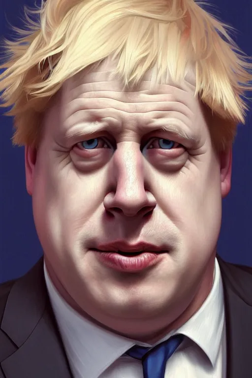 Image similar to Boris Johnson as a Simpsons character, realistic portrait, symmetrical, highly detailed, digital painting, artstation, concept art, smooth, sharp focus, illustration, cinematic lighting, art by artgerm and greg rutkowski and alphonse mucha