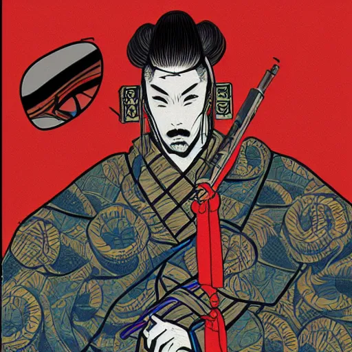 Prompt: cyberpunk samurai in the style of hokusai
