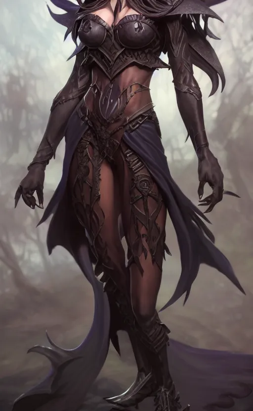 Image similar to full body shot of dark elf witch, highly detailed, d & d, fantasy, highly detailed, digital painting, trending on artstation, concept art, sharp focus, illustration, global illumination, ray tracing, realistic shaded, art by artgerm and greg rutkowski and fuji choko and viktoria gavrilenko and hoang lap,