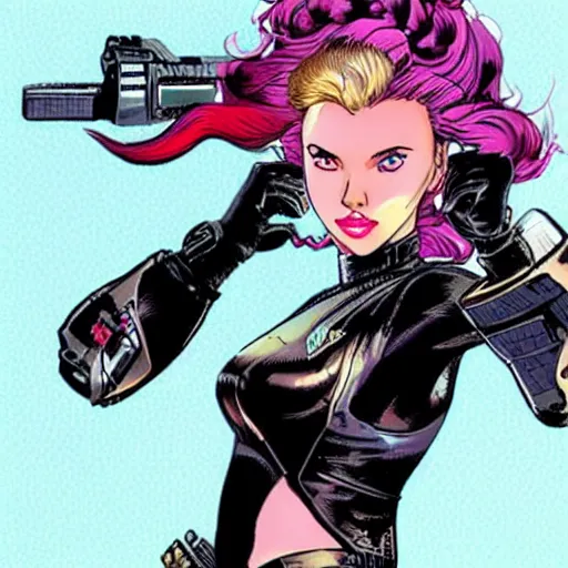 Prompt: Scarlett Johansson in the style of Masamune Shirow