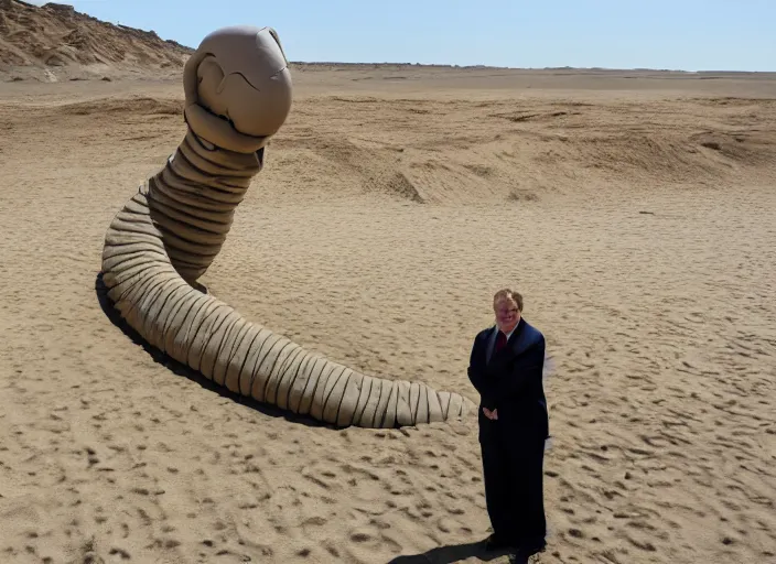 Prompt: a politician photo op with the sand worm from dune