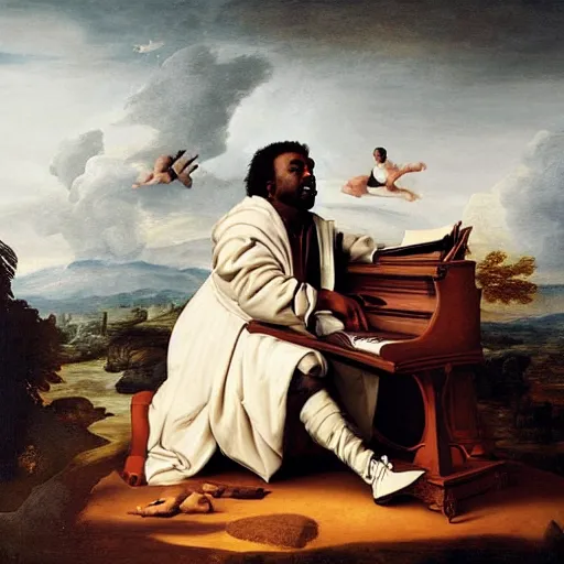 Prompt: kanye west as beethoven, renaissance painting