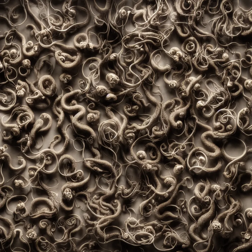 Image similar to a wideshreen photo of a huge cabinet full of octopuses cinematic lighting, silverplate, hyper realistic, very detailed, Octane render 8k