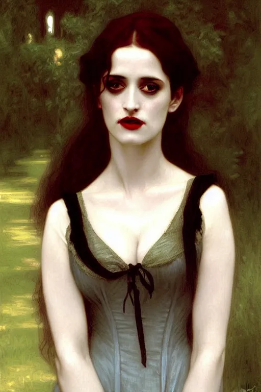 Image similar to victorian vampire eva green painting by rossetti bouguereau, detailed art, artstation