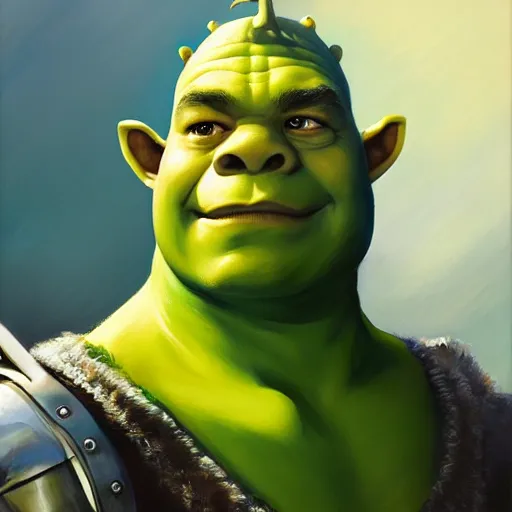 Image similar to greg manchess portrait painting of shrek in a futuristic armor, medium shot, asymmetrical, profile picture, organic painting, sunny day, matte painting, bold shapes, hard edges, street art, trending on artstation, by huang guangjian and gil elvgren and sachin teng