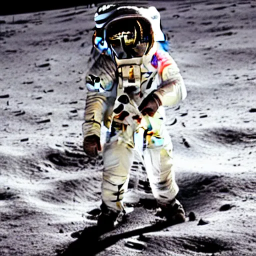 Image similar to carl sagan dressed in an astronaut suit on the moon, not wearing a helmet