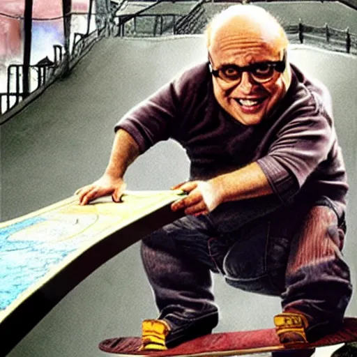 Prompt: danny devito in tony hawk's pro skater