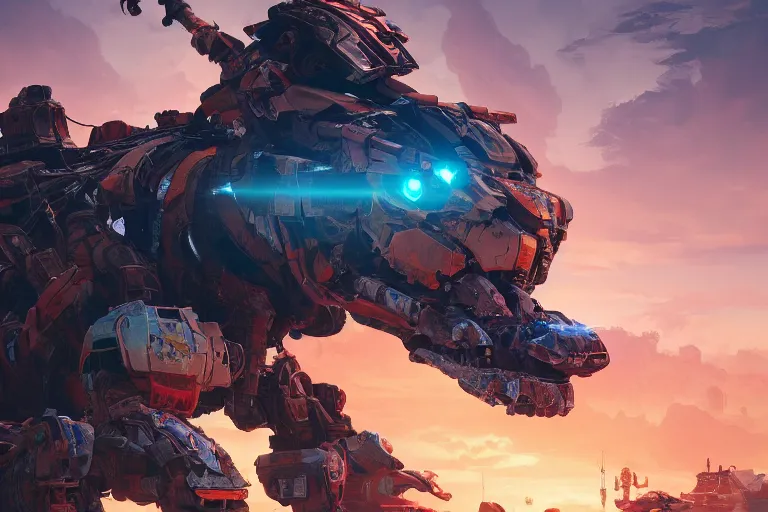 Image similar to scrapper machine mecanical creature robot of horizon forbidden west horizon zero dawn radiating a glowing aura global illumination ray tracing hdr fanart arstation by ian pesty and alena aenami artworks in 4 k