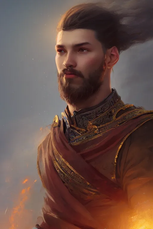 Prompt: portrait of a handsome kievan prince, early medieval city, romantism, realistic, natural, octane render, rossdraws, tom bagshaw, ross tran, charlie bowater, ruan jia, greg rutkowski, 1 6 k, warm, character illustration, headroom