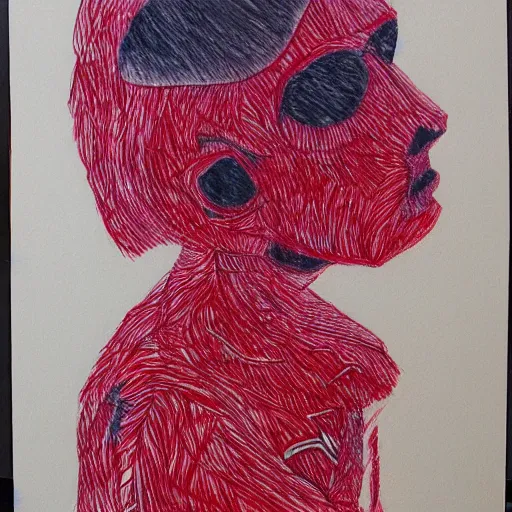 Image similar to red ballpoint pen drawing outsider art