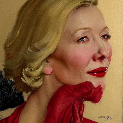 Image similar to painting of cate blanchett by Norman rockwell