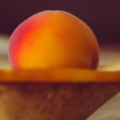 Image similar to a peach fruit with a crown on top of it.