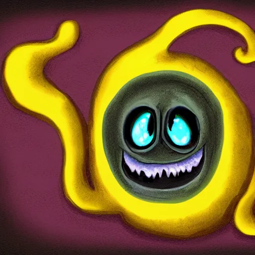 Image similar to a digital painting of lovecraftian ink slime cat with yellow glowing eyes