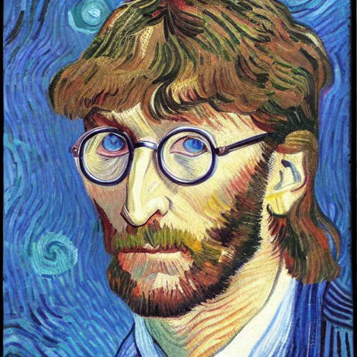 Prompt: John Lennon portrait painted in Vincent van Gogh style