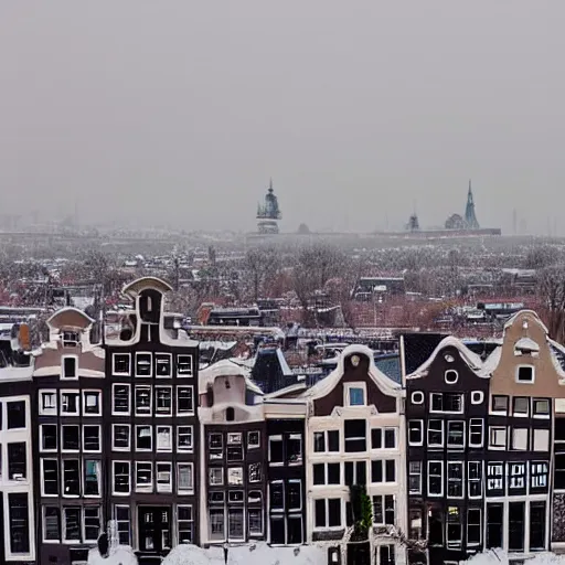 Prompt: amsterdam covered in snow, mountains in the background, 2019 photograph