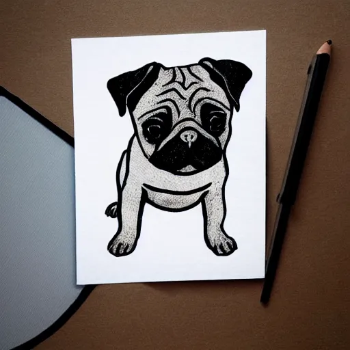 Image similar to simple cute pug pen and ink illustration