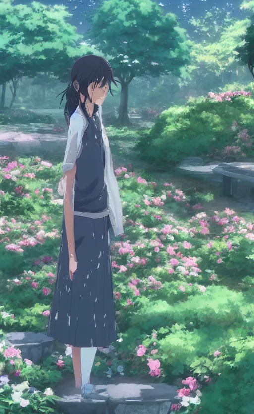 Image similar to rose garden by makoto shinkai