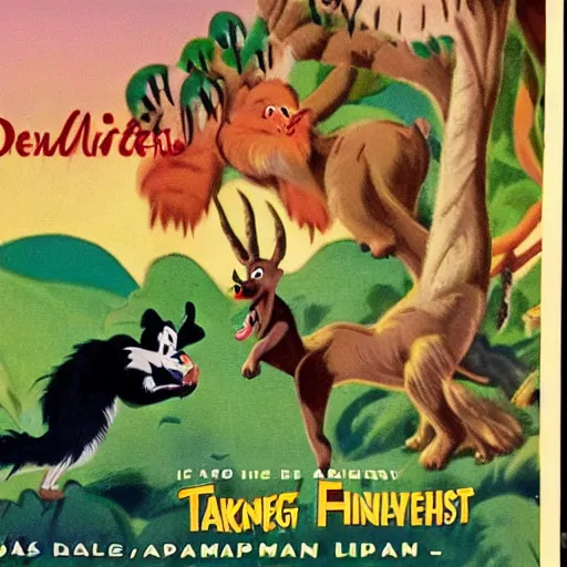 Prompt: 1940s disney film about talking forest animals super high detail