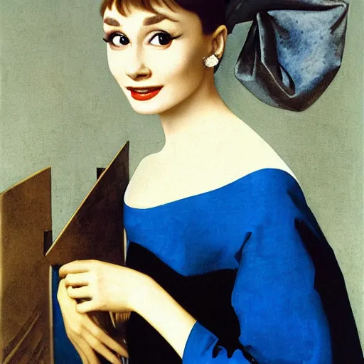 Image similar to audrey hepburn art by johannes vermeer