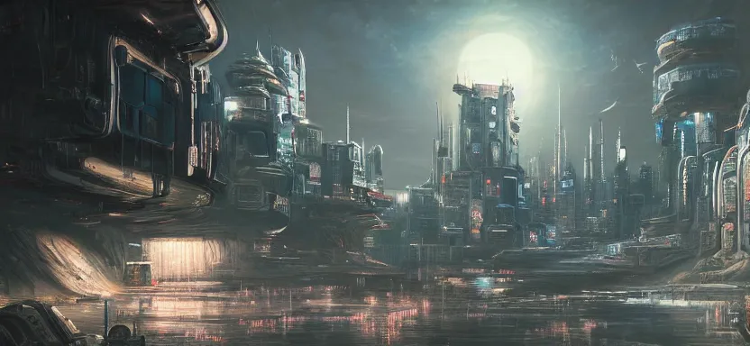 Prompt: beautiful masterpiece painting of a futuristic city on the moon, cyberpunk, by juan ortiz 8k,