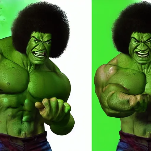 Image similar to photomanipulation of BOB ROSS as hulk with human flesh, marvel, fully detailed, volumetric lightening, octane render