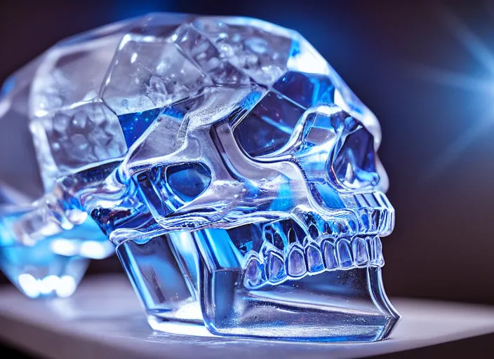 Image similar to crystal skull encased in crystal cube. Highly detailed 8k. Intricate. Nikon d850 55mm. Award winning photography.