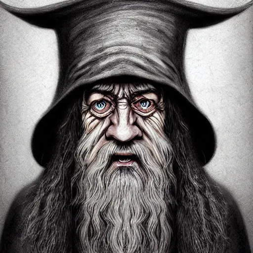 Image similar to surrealism grunge cartoon portrait sketch of Gandalf, by michael karcz, loony toons style, freddy krueger style, horror theme, detailed, elegant, intricate