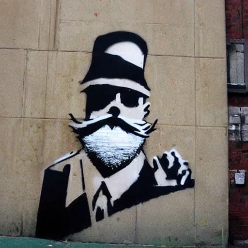 Image similar to banksy bearded graffiti, real life, sharp focus