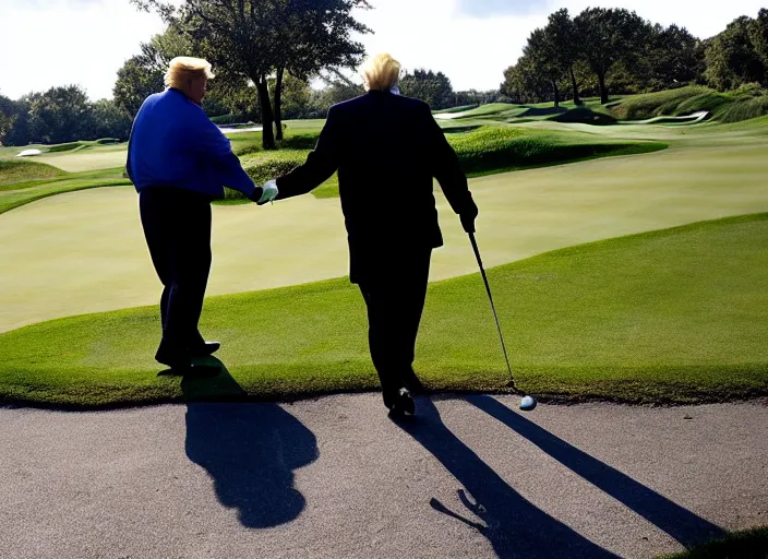 Image similar to arrested senior man with facial features like Donald Trump taken away by FBI at golf course, photo, photo by Alex Webb