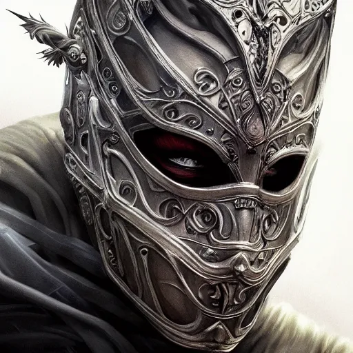 Image similar to Very very very very highly detailed epic photo of face with venetian mask, intricate, dystopian, sci-fi, extremely detailed, digital painting, artstation, concept art, smooth, sharp focus, illustration, intimidating lighting, incredible art by Artgerm and Anton Pieck