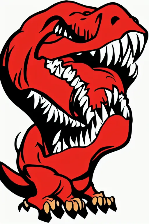 Image similar to Evil t-rex, the devil, sticker, blood thirsty, spawn of Satan, burning in hell, blood, evil, colorful, illustration, highly detailed, simple, smooth and clean vector curves, no jagged lines, vector art, smooth