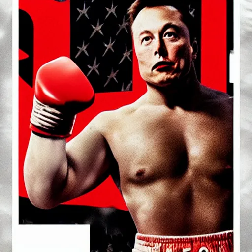 Image similar to movie poster of elon musk in rocky 4,