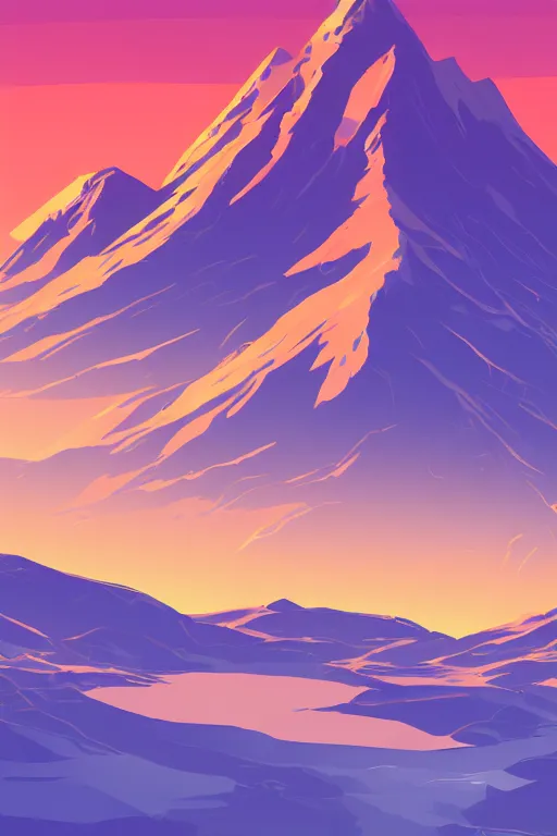 Image similar to sunrise mountain water vector illustration digital art by james gilleard trending on artstation