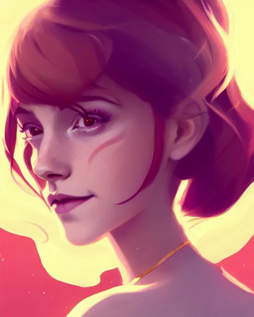 Image similar to a portrait of a beautiful full body Emma Watson smiling, pretty gold and red dress, art by lois van baarle and loish and ross tran and rossdraws and sam yang and samdoesarts and artgerm, digital art, highly detailed, intricate, sharp focus, Trending on Artstation HQ, deviantart, unreal engine 5, 4K UHD image