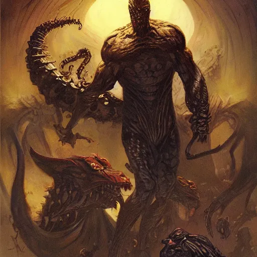 Image similar to hydra, by seb mckinnon and frank frazetta