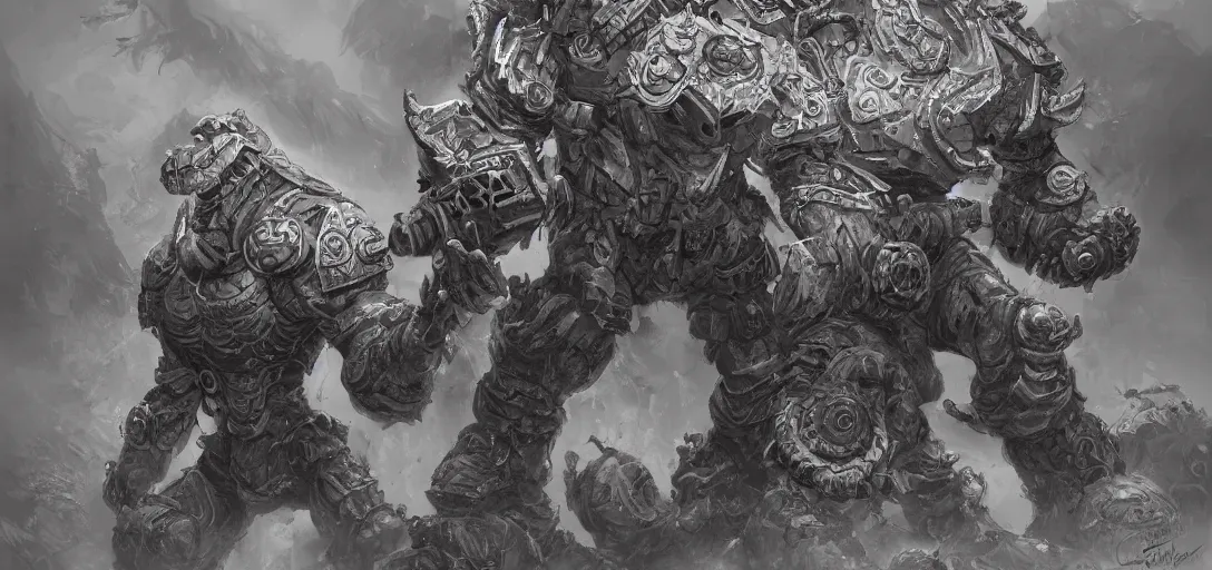 Image similar to A legion of giant sandstone golem, intricate, detailed, World of Warcraft concept art, award winning drawing, by Greg Ludkowski