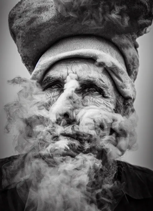 Image similar to Portrait of an old man made of smoke