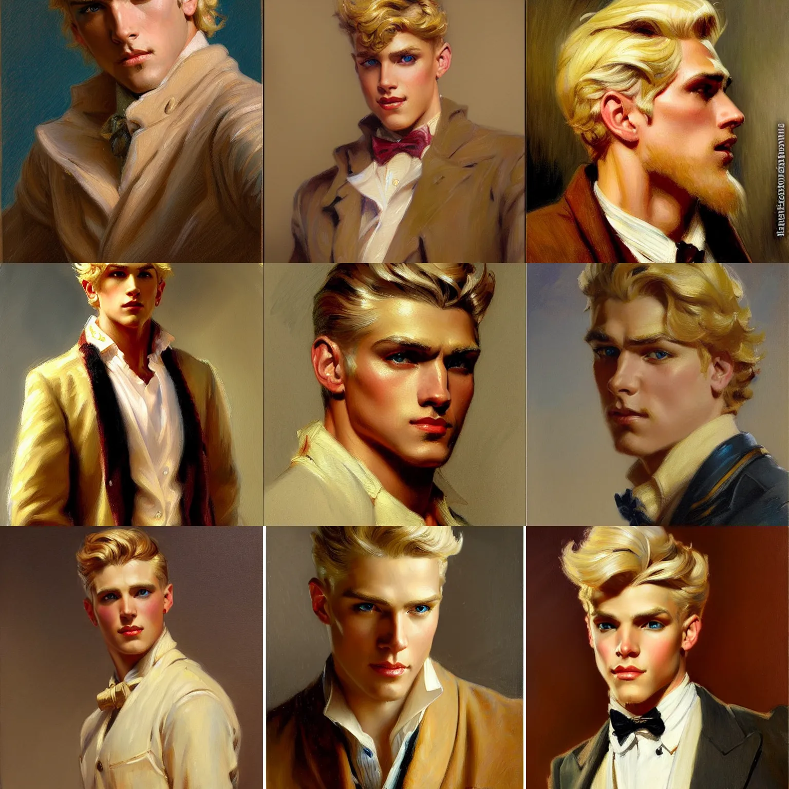 Prompt: attractive blonde male, character design. highly detailed painting by gaston bussiere and j. c. leyendecker 8 k