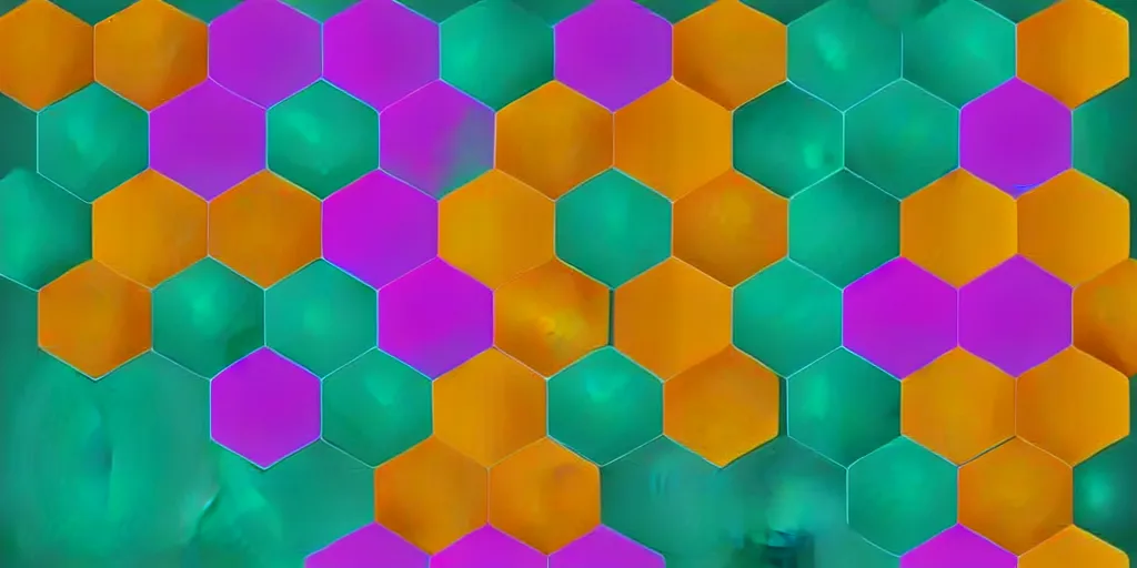 Prompt: max chroma logo vector gradients with interlocking hexagon tessellation and triangle halftones