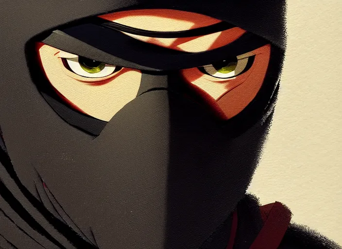 Image similar to a film still portrait of a ninja, finely detailed features, closeup at the face, sharp focus, perfect art, at lush forest background, warm cinematic lighting, intricate, anime, artstation, trending on pixiv fanbox, painted by greg rutkowski, studio ghibli, akihiko yoshida, hayao miyazaki, hiromu arakawa,