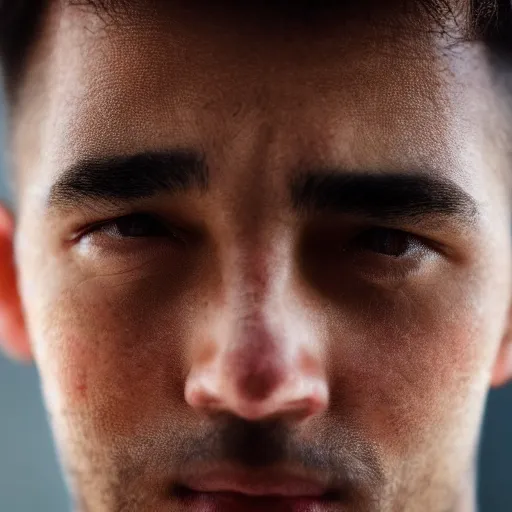 Image similar to close up portrait in hd of a man's face, his skin is transparent