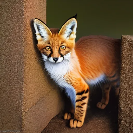 Prompt: a feline fox - cat - hybrid, animal photography