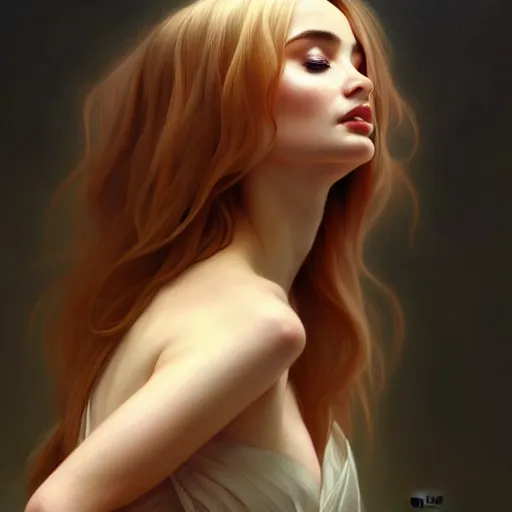 Image similar to beautiful kim petras, eyes closed, perspective, portrait, fantasy, ultra detailed, elegant, intricate, dynamic lighting, hyperrealism, digital art, digital painting, artstation, wlop, sharp focus, illustration, art by artgerm and greg rutkowski and alphonse mucha, 8 k